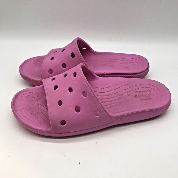 CROCS Iconic Comfort Women's 10 Jibbitz Ready Strap Sandals Hot Pink Slides - Picture 1 of 10